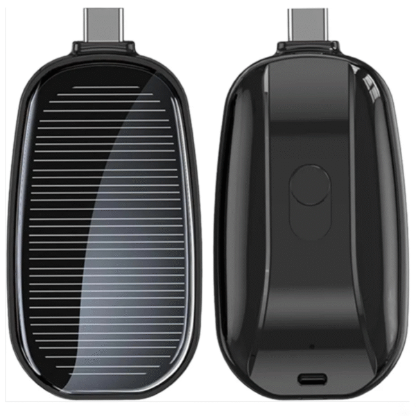 SiaVolt 1500mAh Large Capacity Battery Small Solar Charger Solar Power Bank Keychain Charger for Mobile Phones With Carabiner Emergency Power Supply - C pin