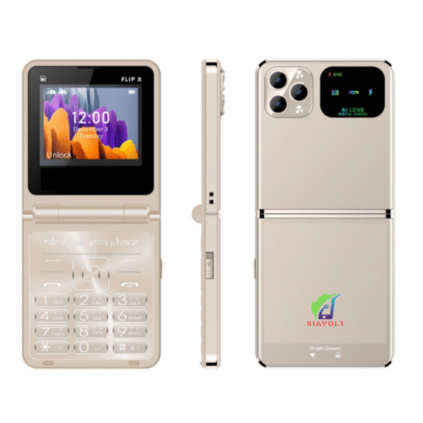 SiaVolt Flip X Dual Screen Phone | Pocket Fit Size | Answer & End The Call With Flip | Gold